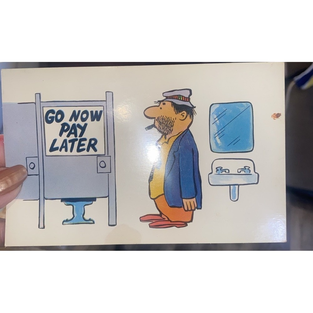 Vintage Comic Postcard Plastichrome Humor Cartoon Pay Toilet Joke Funny Chrome